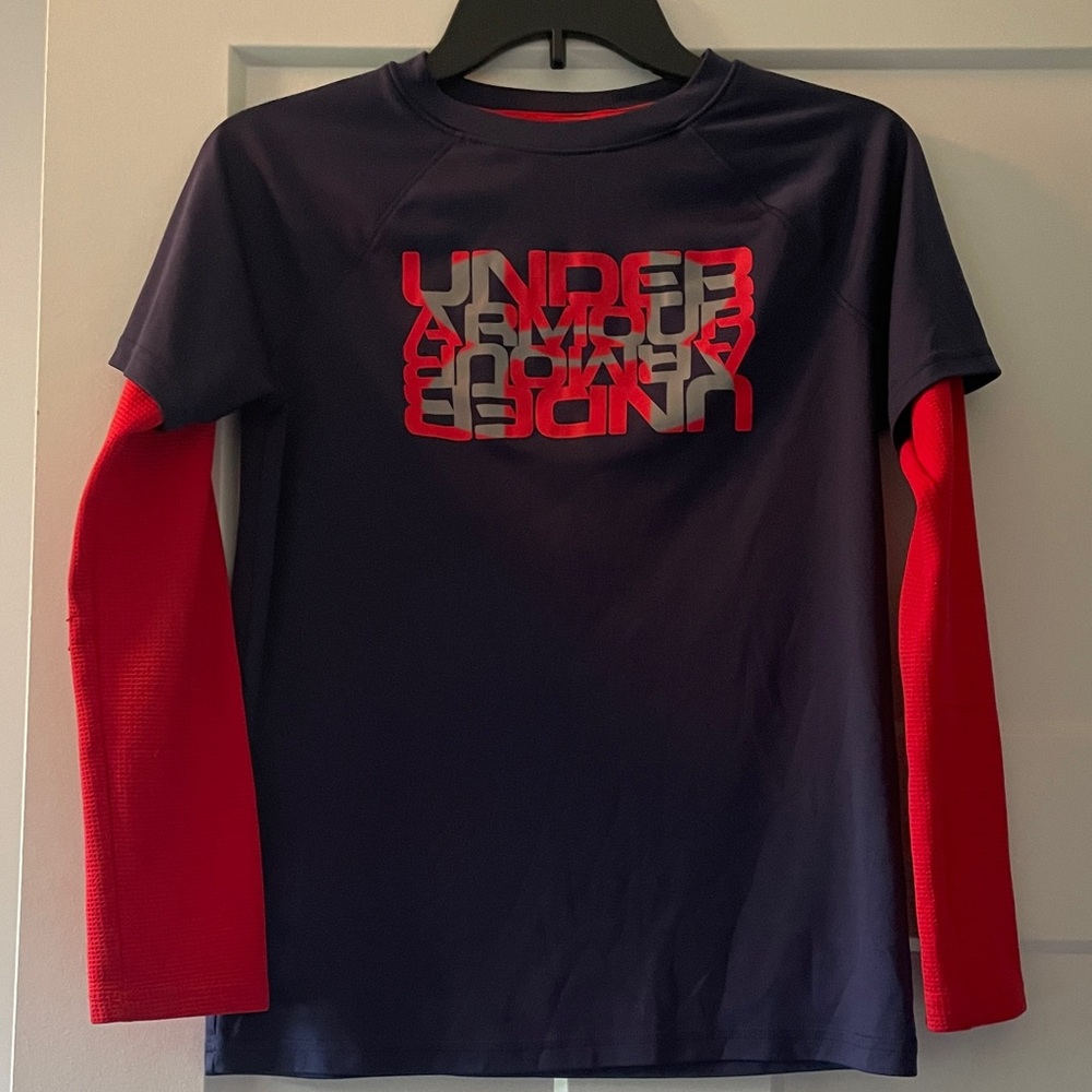 Under Armour Kids' Blue and Red Long Sleeve Tee